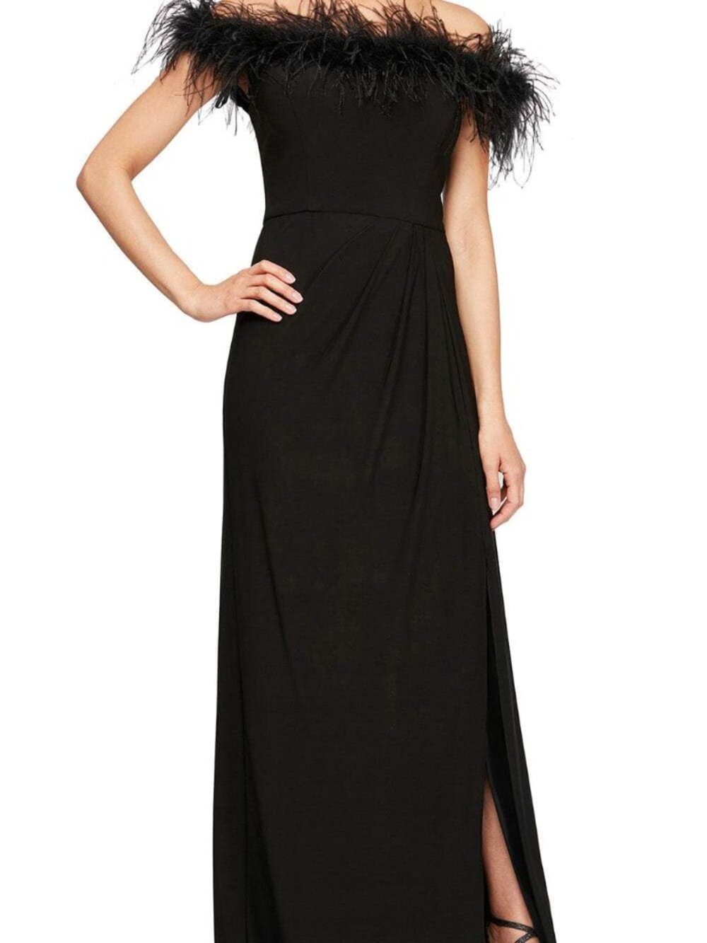 Alex Evenings Formal Black gown - with feathers!